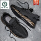 Specht fliegende Weben von Herrenschuhen Sommersport atmungsbezogene lässige Maschenschuhe weiche Sohle-Mesh-Schuhe Herren schmutziger Reisebereich Trendy Kokosschuhe 9888 Schwarz 38
