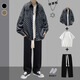Rongxitu Khaki Jacke Checkerboard Shirt Herren hübsches fünfteilige Set-Feder- und Herbst-neue Style-Karte 684+Weiße Kurzärmel+graue große Seilhosen+Halskette+Socken M Qualität höher als Peers