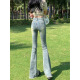 FHHUABD AMERICAN RETRO Yellow Schlamm Farbe Crumb leicht ausgestattete Jeans für Frauen im Sommer dünne hohe Taille schlampig druckener Bottomhose Schwarz 16833 L Empfohlen 108-118jin [Jin gleich 0,5 kg]