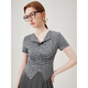 Fan Silan Bogen Revers gestricktes kurzärmeliges T-Shirt für Frauen Sommer grau süße schlankes heißes Mädchen Top 12529 Grau M.
