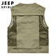 JEEP SPIRIT Jeep Working Vest Men's Spring and Summer Fishing Vest Function Multi-Pocket Jacket Men's Clothing Khaki 3XL