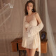 Sexy Deep V más almohadilla de la almohadilla de la almohadilla de la cintura de la cintura de encaje empalmado Velvet Nightgown 3879 Bata negra + cinturón, todo tamaño