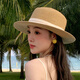 逸兼草帽女遮阳帽夏天度假风帽子海边太阳帽法式平顶大帽檐礼帽法式 草帽【凹顶卡其-米三折带】