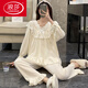 LangSha lace long-sleeved pajamas for women's new spring and autumn pure cotton sweet princess style student casual home clothing set KYX-9904# gray blue (double length) M