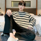 Guanmao Pei Pyjamas Herren Herbst New Pure Cotton Longleved Anzug für Jugendliche losen Hauskleidung Einfaches kann außerhalb des zweiteiligen Sets getragen werden 01F9903 175 Men-l