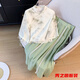 Fan Zhesha's new Chinese style Hanfu stand-up collar tilt placket short-sleeved embroidered top improved the national style skirt suit cool temperament 1043 green + 12161 brown M
