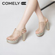 康莉（COMELY）商场同款高跟凉鞋女25年夏季防水台鱼嘴凉鞋罗马凉鞋 金色 36