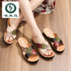 Woodpecker mother slippers for women in summer wear genuine leather soft sole middle-aged sandals flat non-slip sandals for middle-aged and elderly people large size 1278 beige 36