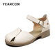 Zapatos de cuero yierkang zapatos de mujer versátiles versátiles de mujer Sandalias de correa de suela suave 28070W beige 36