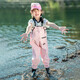 Lugeli children's waders, waterproof, sea-going equipment, kindergarten, sand play, water suit, one-piece fishing, rain pants, rain boots, children's waders, pink cat 24.5