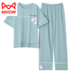 猫人（MiiOW）睡衣女夏季纯棉2025年新款短袖长裤家居服套装可外穿薄款全棉套装 7374豆绿 M 80-100斤