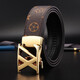 Classic letter belt for men's genuine leather business casual versatile automatic buckle belt new pure cowhide high-end trouser belt xz/black buckle/black old flower 130cm