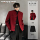 Sound Monkey Black Short Shoulder Pad Suit Jacket Autumn and Winter Large Size Fat Man Senior Suit Men's Loose Casual Stand Collar Jacket Men Black Suit + Black Long T + Pants Three-piece Set XL (115-130Jin Jin is equal to 0.5kg)