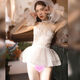 Nouveau style de robe de mariée sexy robe de mariée blanc pyjamas mariée tentation sexy aux épaules pure et excitée petits seins émotionnels transparents innocents costumes blanc + 9756 + modèles de taille moyenne 80-120jin [Jin est égal à 0,5 kg]