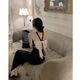 Plain brocade halter neck sling dress for women pure desire style design dress long skirt spring and summer waist-hugging slim princess skirt halter neck bow slim slit skirt [M]