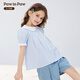 PawinPaw cartoon bear children's clothing 25 spring and summer new girls cute lapel short-sleeved shirt sweet Blue blue/50 120