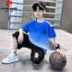Pierre cardin boys basketball suit summer thin 2025 new mid-large children sports summer suit children's short-sleeved quick-drying clothes blue-9905 short-sleeved suit 120