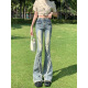 FHHUABD AMERICAN RETRO Yellow Schlamm Farbe Crumb leicht ausgestattete Jeans für Frauen im Sommer dünne hohe Taille schlampig druckener Bottomhose Schwarz 16833 L Empfohlen 108-118jin [Jin gleich 0,5 kg]