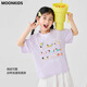 
moonkids girls short-sleeved T-shirt 2025 summer cool solona loose top children girl Korean version half-sleeved summer thin 19018 white short-sleeved + 15280 tender yellow trousers 110 cm