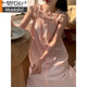 Modal Sweet Princess Style Nighthawn für Frauen im Sommer 2025 Neue Wolkenbaumwolle-Hosenträger Pyjamas für Mädchen mit Brustpolstern Hauskleidung 6636z Aprikosen Farbe XL 170120-140Jin [Jin gleich 0,5 kg]