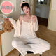 Rongxitu süße und reine Stil-Pyjamas mit Brustpolstern für dreiteiliges Set für Hauskleidung im Freien Frühling und Sommer S681# Grau und Blau 170 m