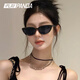 PLAYPANDA欧美ins猫眼墨镜女款感辣妹方圆脸窄框太阳眼镜 白框灰片