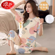 Langsha Pyjamas de soutien-gorge sans usure pour femmes en été en été pur coton pur à manches courtes pantalons pour femmes peut porter leurs propres tampons poitrine pour les vêtements de maison avec des coussinets poitrine pour sept points: 679-barbie ours M code 75-95jin [Jin est égal à 0,5 kg] toutes les tailles