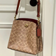 Coach Willow 22 Bolso de cubo de cuero Bolso de hombro portátil de cuerpo regular Red Red-Brown Labubu Red-Brown con Presbicia Brown C3890 B4NQ4