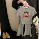 
Disney Nezha Girls Summer Short Sleeve T-shirt Set Fashionable Small and Medium Children's Ice Silk Girl Casual Children's Two-Piece Set Round Collar Drawstring Set-Gray-Nezha G686 110