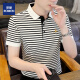 ROMON striped shirt men's short-sleeved polo shirt slim ice silk T-shirt summer long-sleeved shirt trendy short-sleeved T-shirt men's 5012 black 3XL