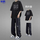 
Yuwu high-quality teenager sports suit men's summer cotton short-sleeved men's clothing 2025 new trendy handsome high school [two-piece set] 1048 pure cotton T-shirt gray + pants black S