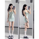 Yi Jingxuan (YIJINGXUAN) nightclub hot girl drawstring bow knot U-neck vest pure slim hip short skirt to make her look slim pear-shaped body dress Mint green [original quality] M [95-105Jin [Jin equals 0.5 kg]]
