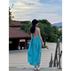 Ji Zhenfei französischer Urlaubsstil Halshalterkleid für Frauen 2025 Sommer Neues Meeres Beach Rock Temperament Schlanker langer Rock Rückenfreier Hosenträger Kleid Blau M Größe