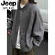 JEEP SPIRIT Japanese retro Henry collar waffle jacket for men and women in spring and autumn loose casual versatile cardigan sweatshirt for men gray M