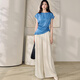 Roeyshouse Lace High Blue Satin Shirt Frauen 2025 Sommer neuer Stil Chic Falten Taille Slim Bodysuit 12043 Blau 2xl