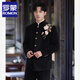 ROMON New Chinese Style Stand Collar Suit Peony Butterfly Embroidered Mao Suit Groom Wedding Chinese Style Jacket Men's Tang Suit Black Single Suit XL