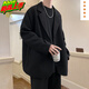 臣嫔英伦雅痞男装dk休闲西装外套男春秋款痞帅高级感oversize西服上衣 黑色【西装+打底衫+裤子】三件套 XL