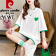 Pierre Cardin Sommer zweiteiliger kurzärmeligter T-Shirt für Frauen mit reinem Baumwoll locker gestickte Top-Design mit mittlerer Länge Trendy großer Größe 1502 weiß bedrucktes Baumwoll 2xl 165-190jin [Jin entspricht 0,5 kg]