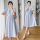 
Jingqi (JOYNCLEON) maternity dress summer 2025 new style female temperament summer breastfeeding skirt loose maternity summer long skirt light blue [buttons can breastfeed] Jly22130 L