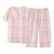 Modal woven cotton pajamas for women in summer thin short-sleeved cropped pants gauze summer home clothing suit cardigan S2--5012 yellow (cropped pants) L (recommended 100-120 Jin [Jin equals 0.5 kg])