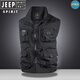 JEEP SPIRIT高端男士马甲多口袋工装背心坎肩春秋款户外摄影钓鱼宽松透气马夹 灰色 XL 140-150斤