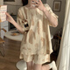 Fhhuabd Pajamas с грудной подушкой для женщин 2024 Новый летний хлопковой шорт с короткими рукавами в Интернете. Стиль знаменитости может носить за пределами домашнего костюма QGL-6627 M-грудная площадка