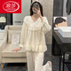 LangSha lace long-sleeved pajamas for women's new spring and autumn pure cotton sweet princess style student casual home clothing set KYX-9904# gray blue (double length) M