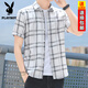 Playboy (Playboy) Kurzärärmiges Freizeithemd für Herren Beach Trendy Dünner Sommer Neue große Größe loser Druck hübsches schlankes Hemd B826 Black M (85-105jin [Jin gleich 0,5 kg]) vielseitig vielseitig