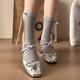 Neun-Zoll sonnige französische Mary Jane Single-Schuhe für Frauen im Sommer neuer Quadratzehen dicke Ferse kleine Lederschuhe Fairy Night Breeve Single Schuhe Bow Mary Jane Schuhe [Silber] 3,5 cm 37 (Größe ist zu groß)