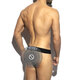 EScollection sexy men's thong stripes high elastic breathable low waist U convex bag design UN2051 black L