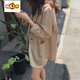 初径2025新款棉麻小西装外套女春秋新款韩版宽松休闲亚麻薄款西服复古 驼色 S