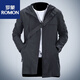 罗蒙（ROMON）2025新款春秋装潮流长款工装防风大衣春秋季连帽休闲夹克男款 绿色【高品质】 M