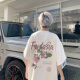 
7 high-quality American high street rose print heavy cotton short-sleeved T-shirt men's summer retro trendy brand T-shirt top MSLWP-C829 white XL