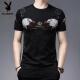 Playboy (PLAYBOY) Chinese style tiger head trendy men's short-sleeved T-shirt fashion printed large-size men's base shirt half-sleeved loose top 829 black letters L 170 [recommended 120-140Jin [Jin equals 0.5 kg]]
